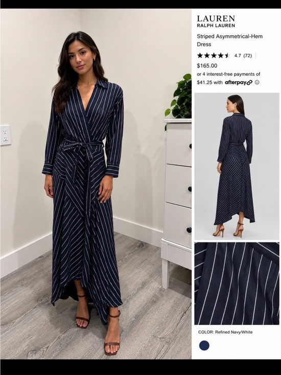 Lauren Ralph Lauren Dresses & Skirts - Lauren Ralph Lauren Navy and White Striped Asymmetrical Wrap Dress